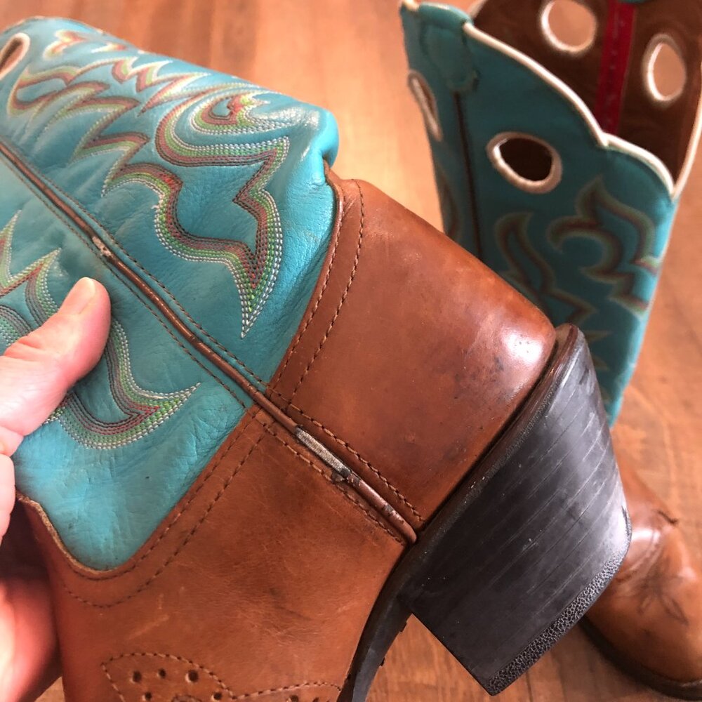Tony Lama Cowgirl Boots - Turquoise and Warm Brown - Women's Size 8 - Picture 7 of 11
